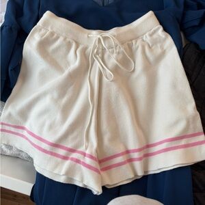 Amazon Women's Athletic Shorts in White with Pink Stripes